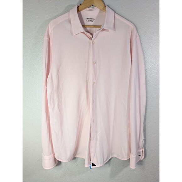 Untuckit Knit Shirt Men Button Up Long Sleeve Light Pink Cotton XXL EUC 112 - Picture 1 of 7